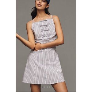 Exquise Striped lavender Sleeveless Dress with Bow Accents